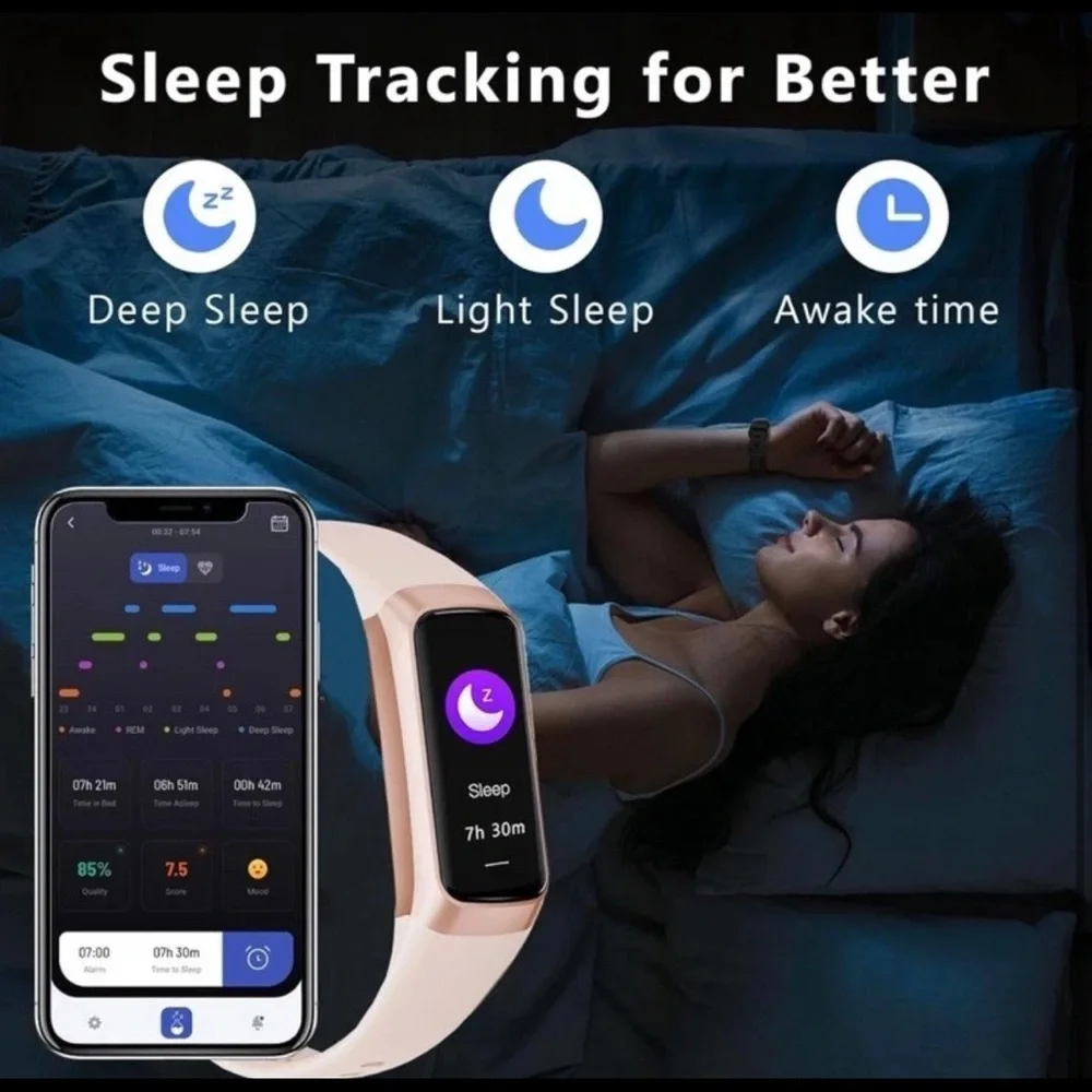 Fitness Tracker with 24/7 Heart Rate, Blood Oxygen Blood Pressure Sleep Monitor
